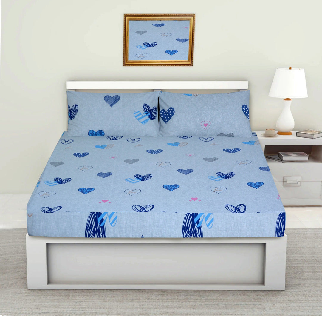 3PCS Printed Fitted Sheet with pillow Covers - 1156