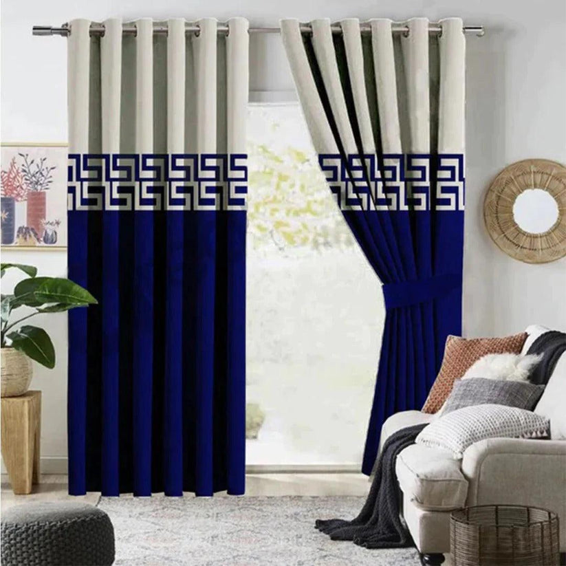 2 Pc's Luxury Velvet Embroidered Curtains Double Shaded With 2 Belts 51