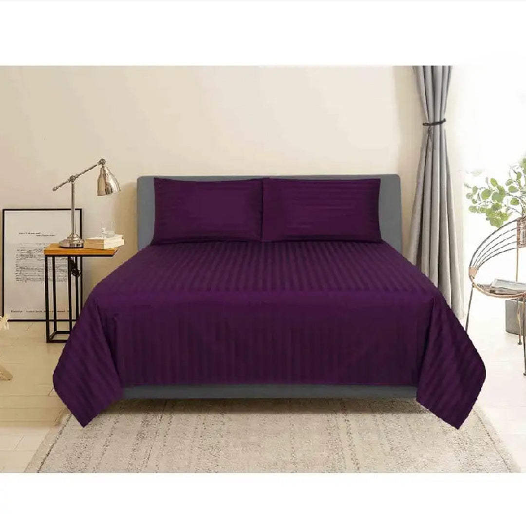 3 Pcs Satin Strip Bed Sheet Plum NS-725