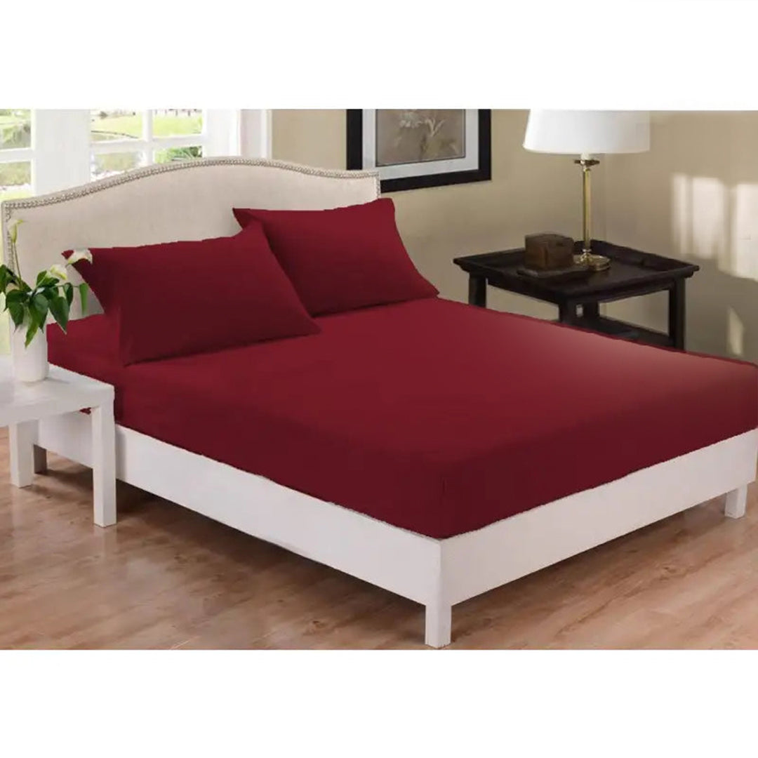 Fitted Sheet Rich Cotton Maroon With Pillow Cover