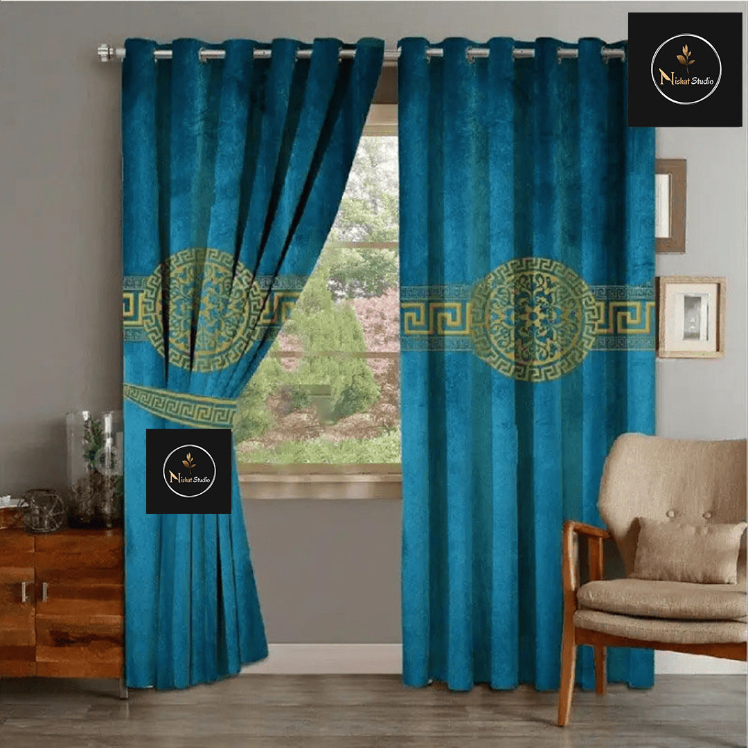 2 Piece Of Primium Velvet Curains With 2 Belts (zinc&Gold) 39