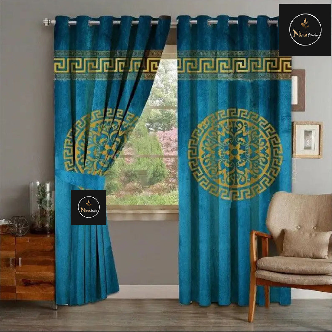 2 Piece Of Primium Velvet Curains With 2 Belts (Zinc&Gold) 43