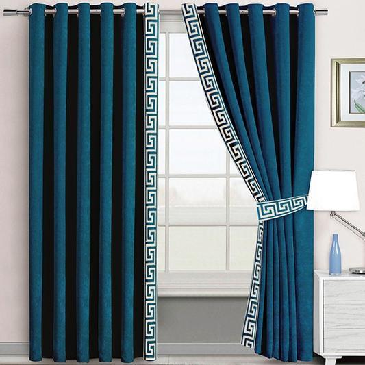 2 Pc's Luxury Velvet Embroidered Curtains With 2 Belts 14