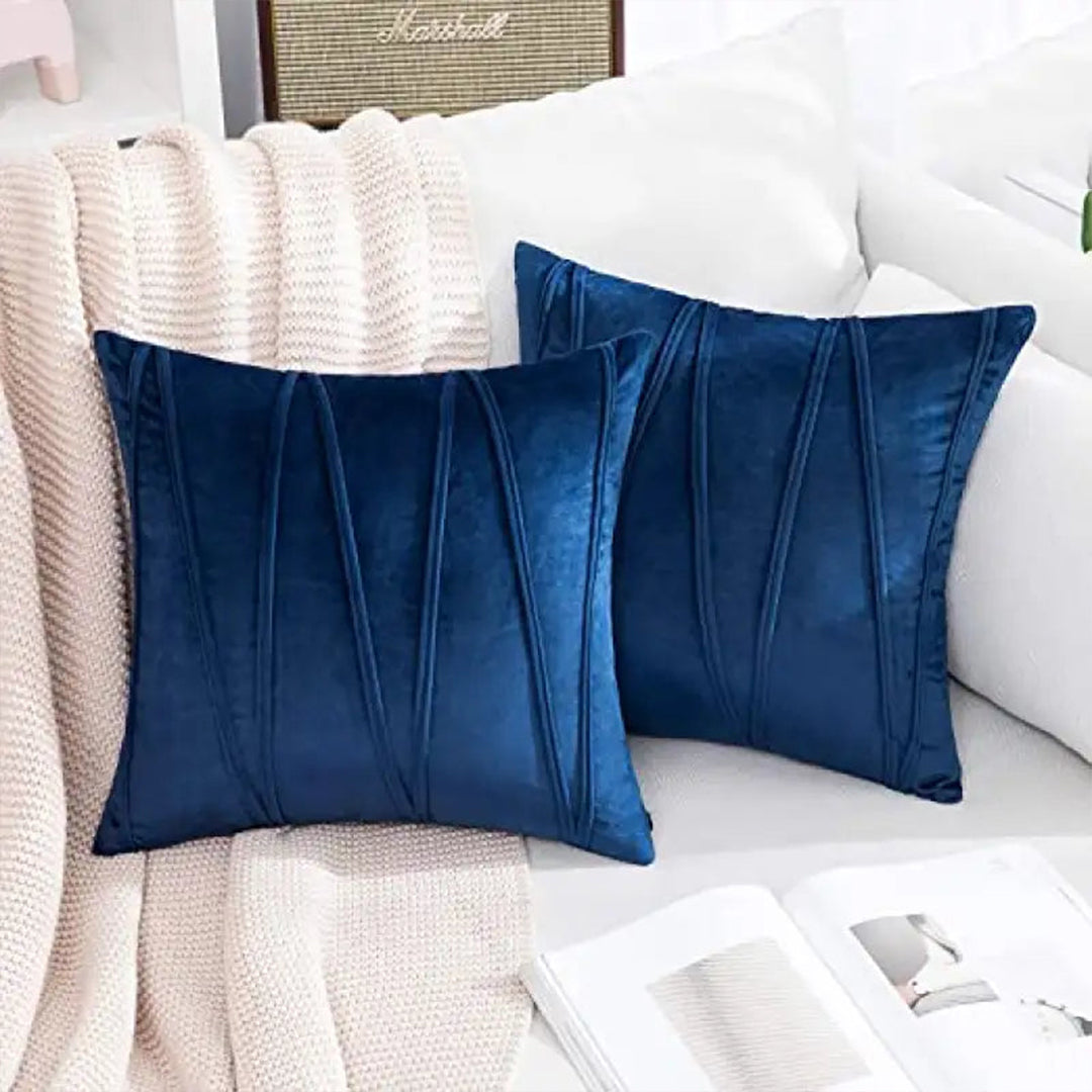 PACK OF 2 VELVET DECORATIVE SQUARE CUSHION -BLUE