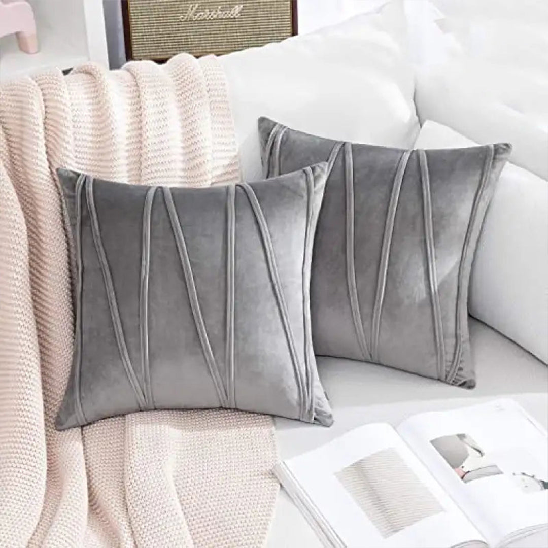 PACK OF 2 VELVET DECORATIVE SQUARE CUSHION -GREY