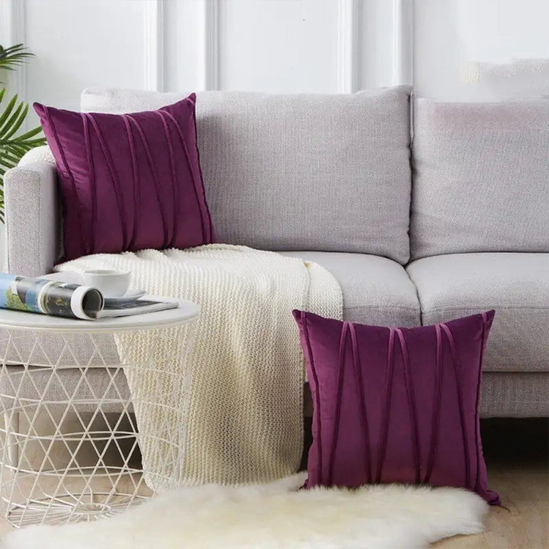 PACK OF 2 VELVET DECORATIVE SQUARE CUSHION -PURPLE