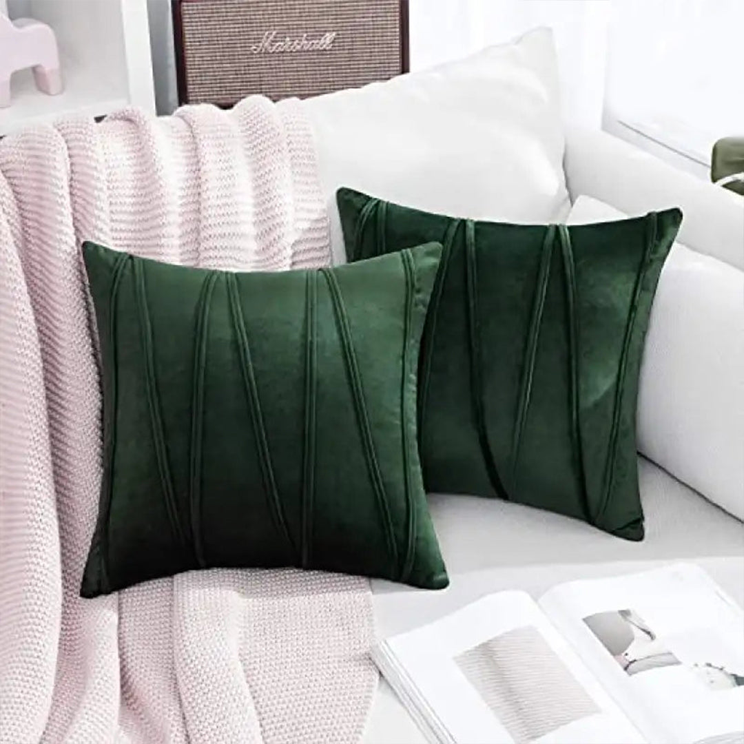 PACK OF 2 VELVET DECORATIVE SQUARE CUSHION -DEEP GREEN