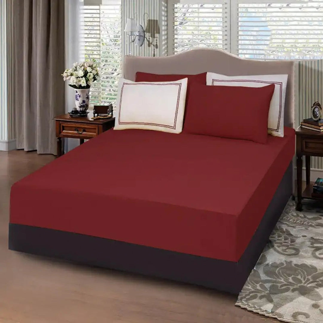 5 PCs Baratta Stitched Fitted Sheet Set Maroon