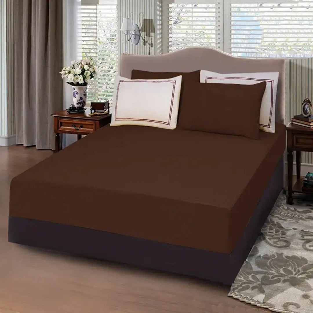 5 PCs Baratta Stitched Fitted Sheet Set Brown
