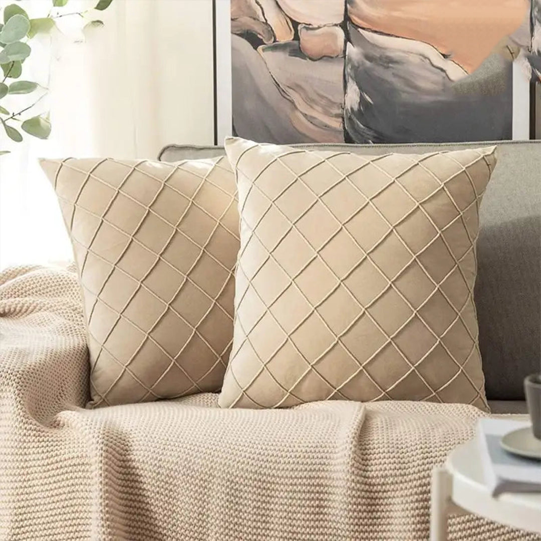 PACK OF 2 VELVET PLEATED SQUARE CUSHION - CREAM
