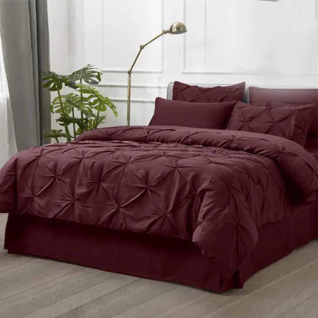 6 Pc's Luxury Diamond Pintuck Bedspread Light Filled Maroon
