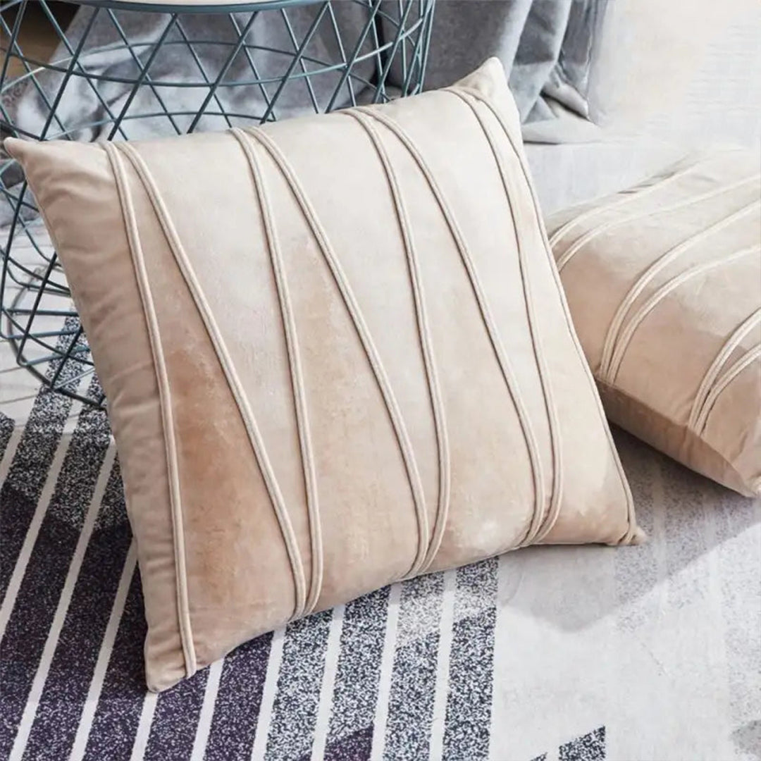 PACK OF 2 VELVET DECORATIVE SQUARE CUSHION -BEIGE