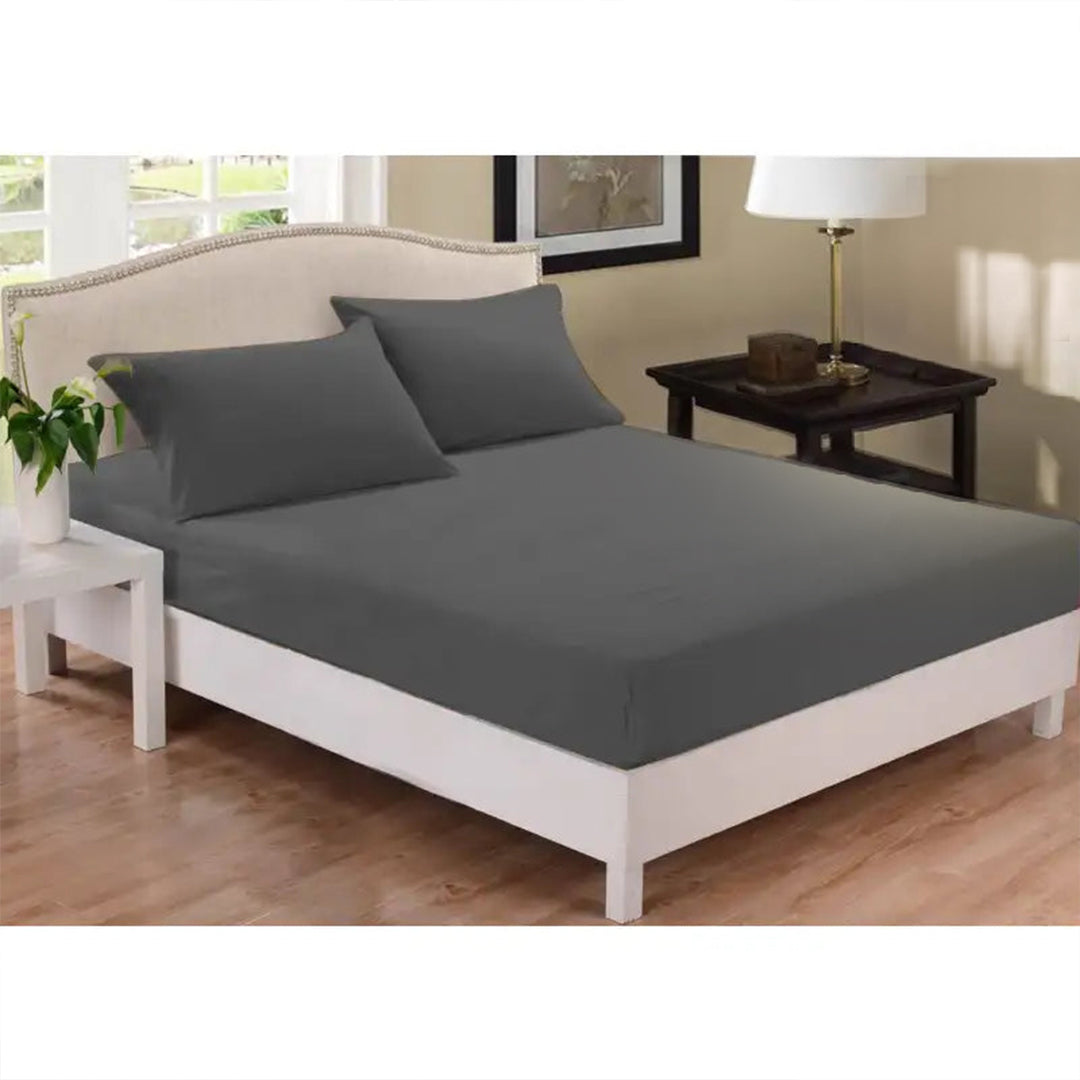 3 PCs Fitted Sheet Rich Cotton Charcoal Grey with Pillow cover