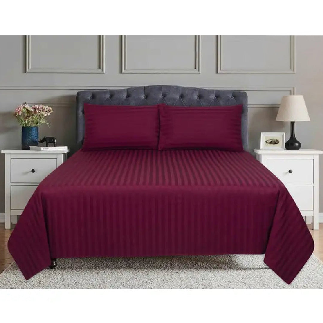 3 Pcs Satin Strip Bed Sheet Burgundy NS-732