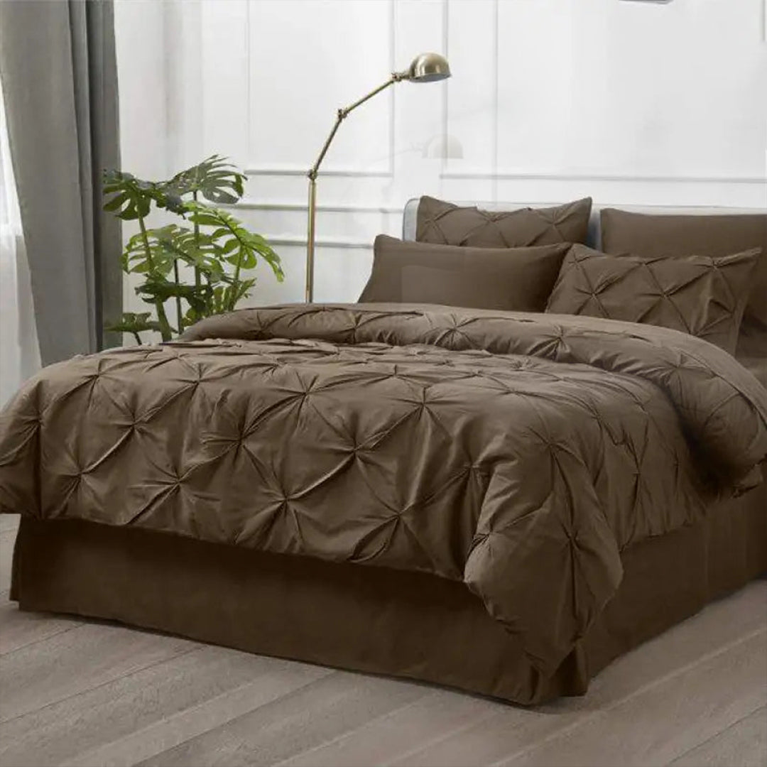6 Pc's Luxury Diamond Pintuck Bedspread Light Filled Brown