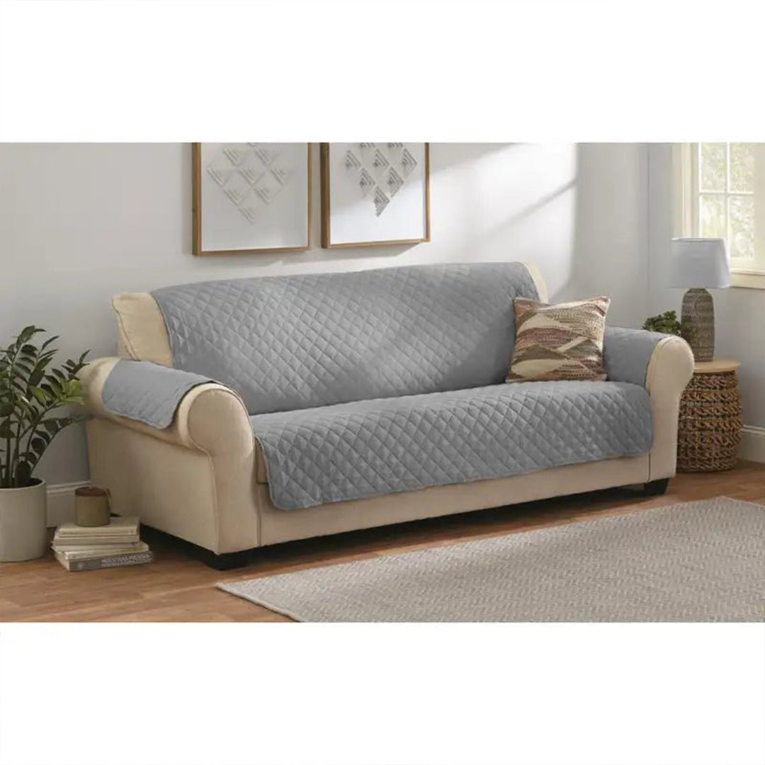Quilted Sofa covers Non-slip W/Piping Grey