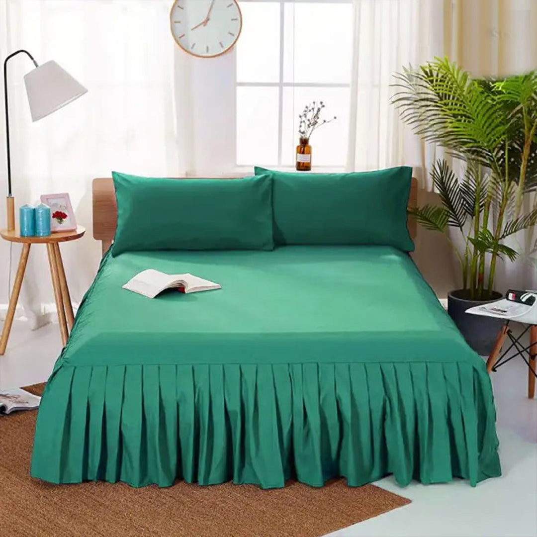 3 PCs Fitted Bed skirt with Pillow cover Teal