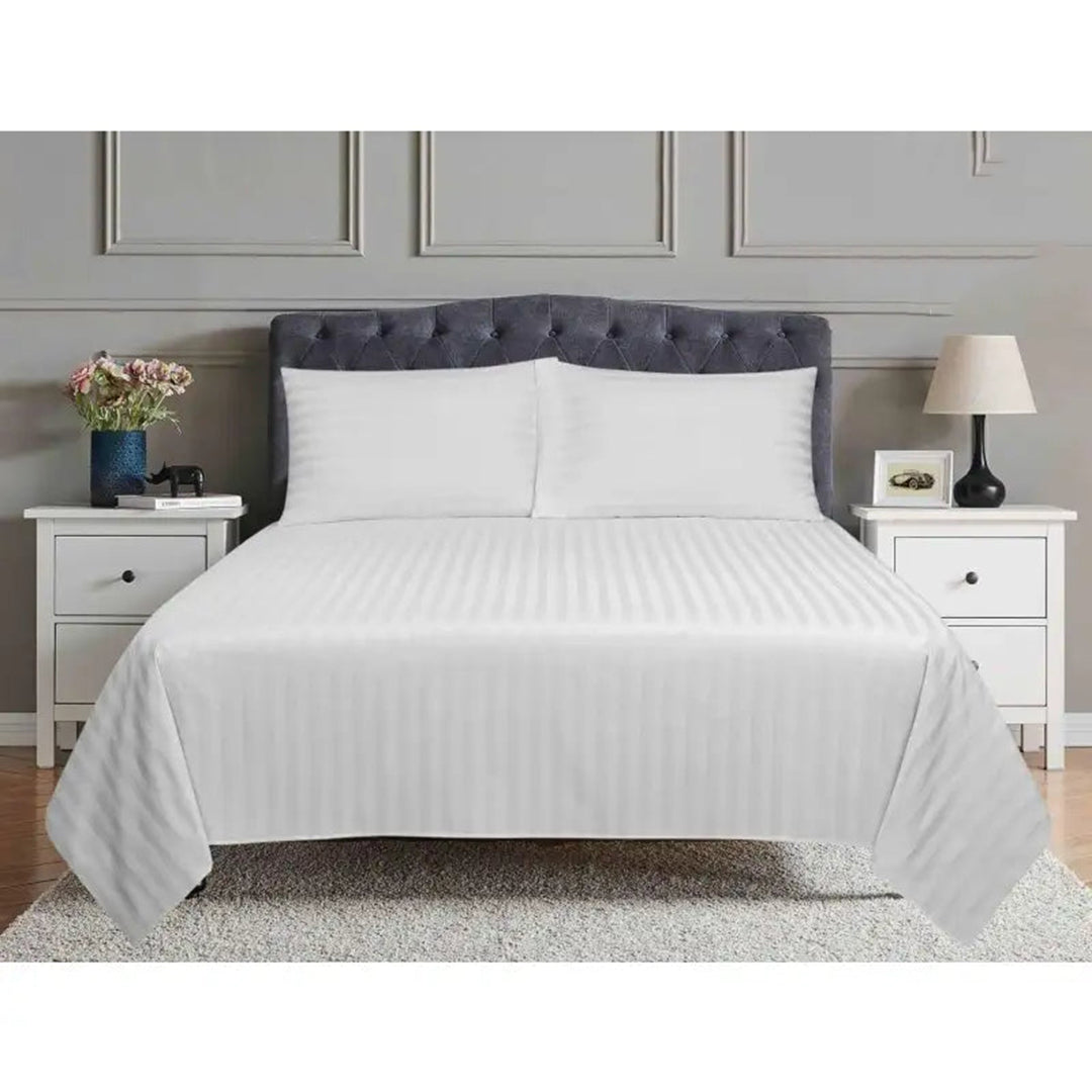 3 Pcs Satin Strip Bed Sheet White NS-729