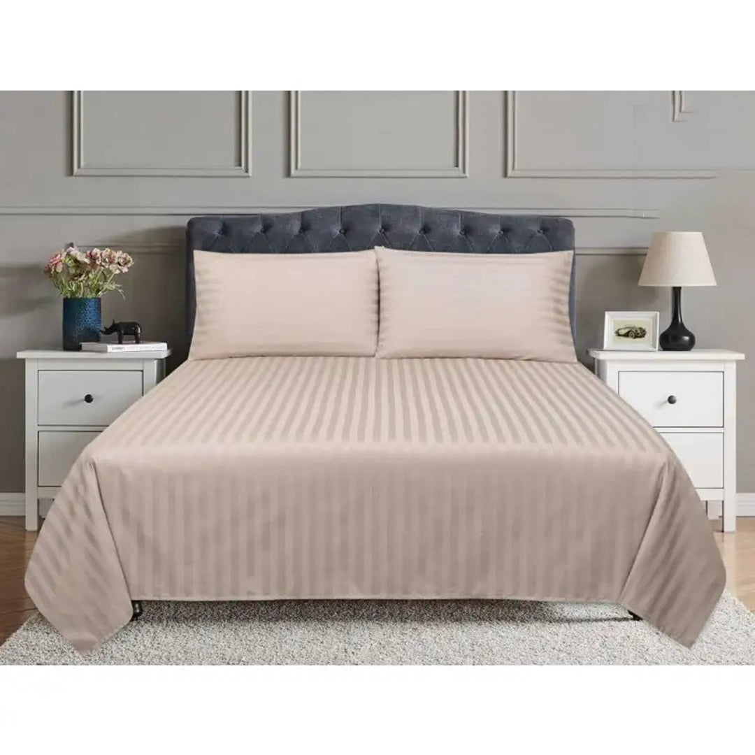 3 Pcs Satin Strip Bed Sheet Taupe NS-732