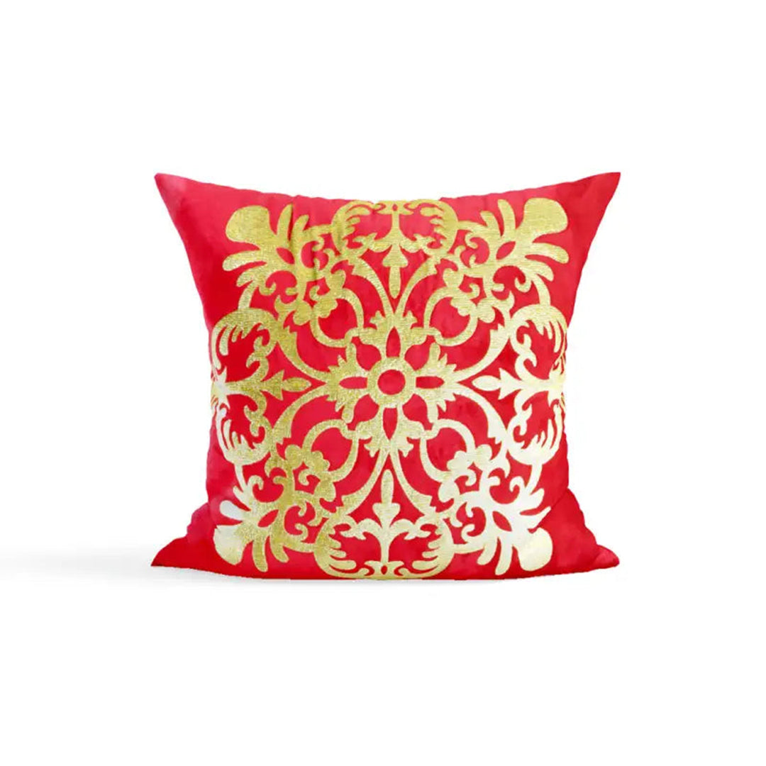 PACK OF 2 VELVET SHOCKING PINK CUSHION COVER WITH GOLDEN MOTIF