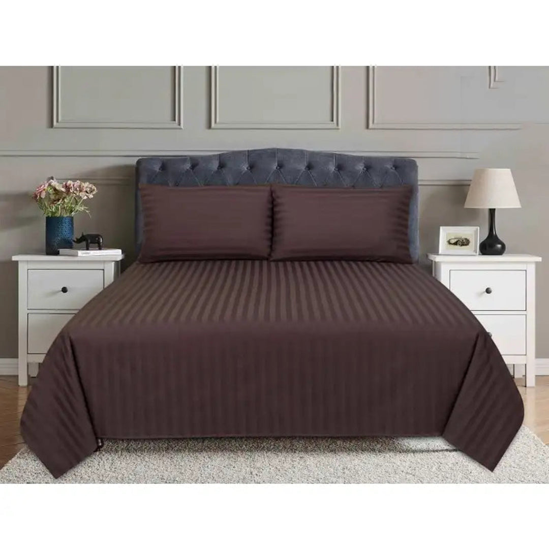 3 Pcs Satin Strip Bed Sheet Raisin NS-735