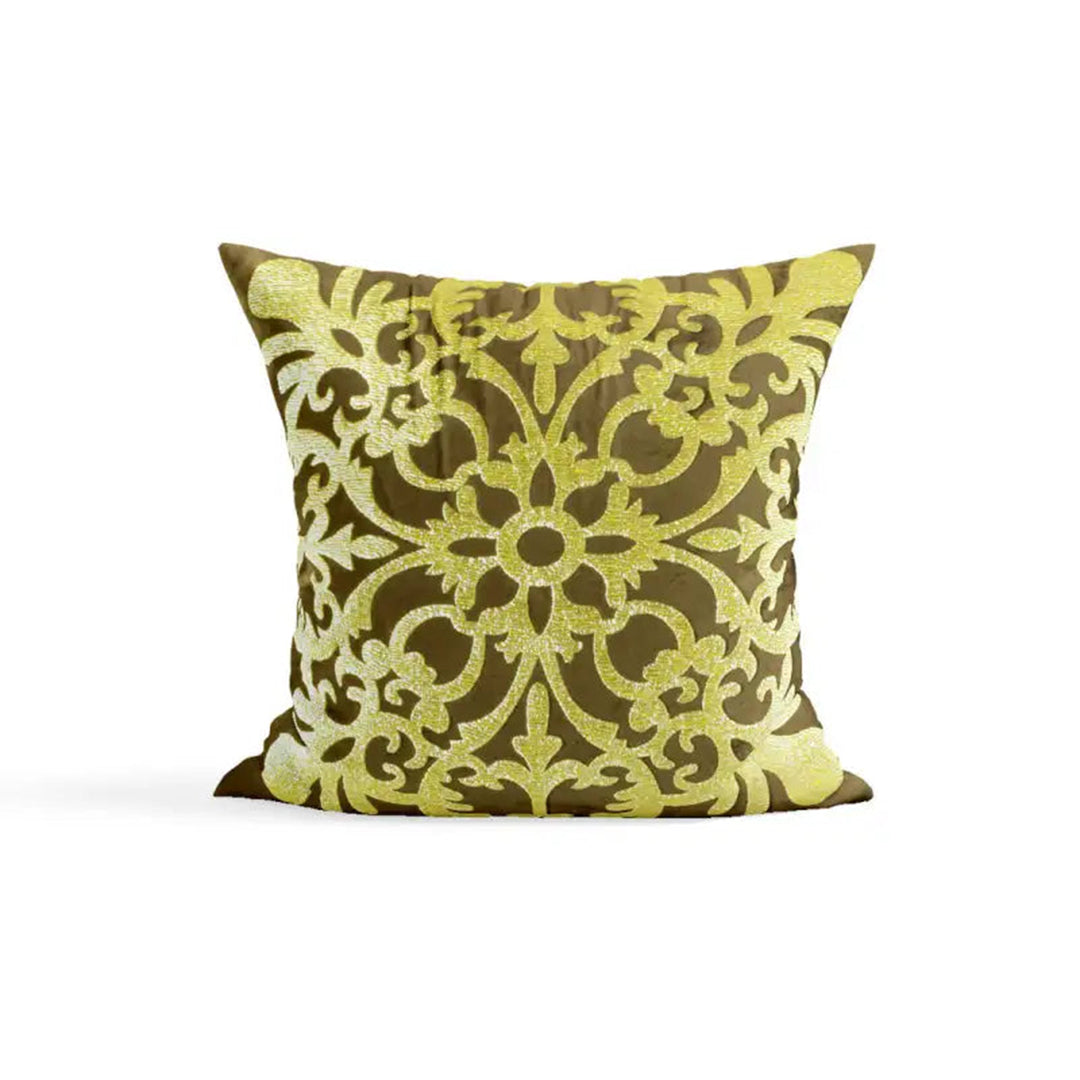 PACK OF 2 VELVET LIGHT BROWN CUSHION COVER WITH GOLDEN MOTIF