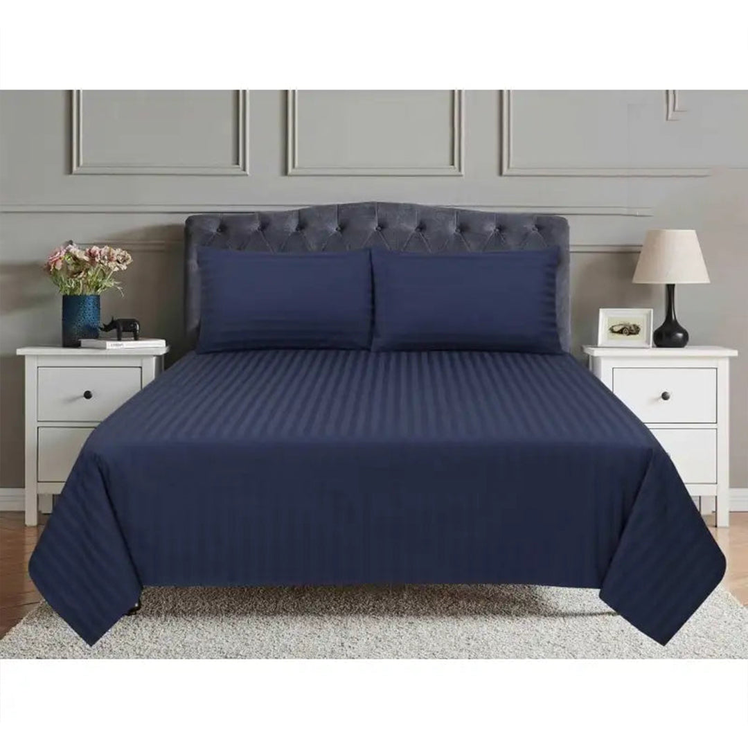 3 Pcs Satin Strip Bed Sheet Misty Blue NS-727