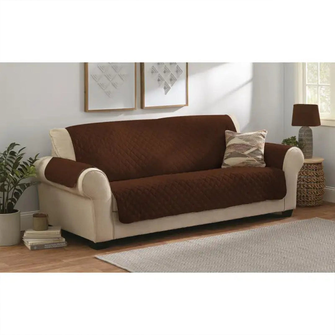 Quilted Sofa covers Non-slip W/Piping Brown