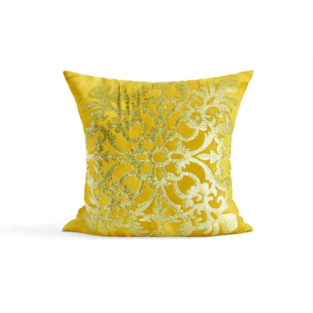 PACK OF 2 VELVET MUSTARD CUSHION COVER WITH GOLDEN MOTIF