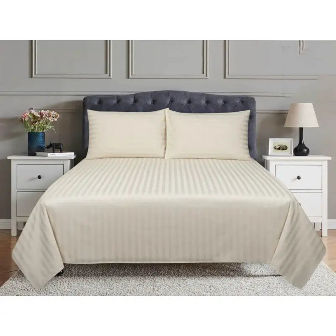 3 Pcs Satin Strip Bed Sheet Cream NS-728
