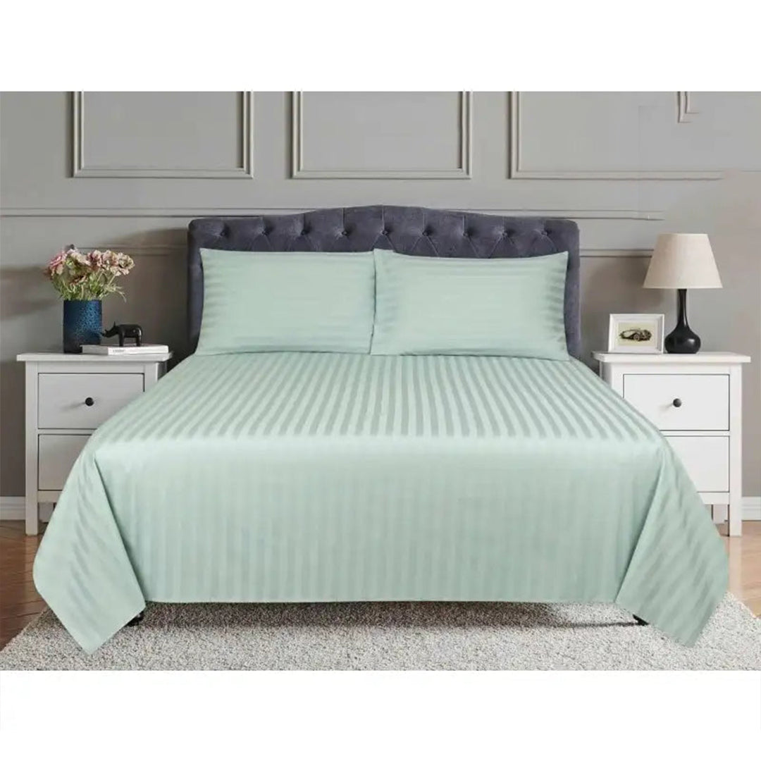 3 Pcs Satin Strip Bed Sheet Blue Haze NS-726