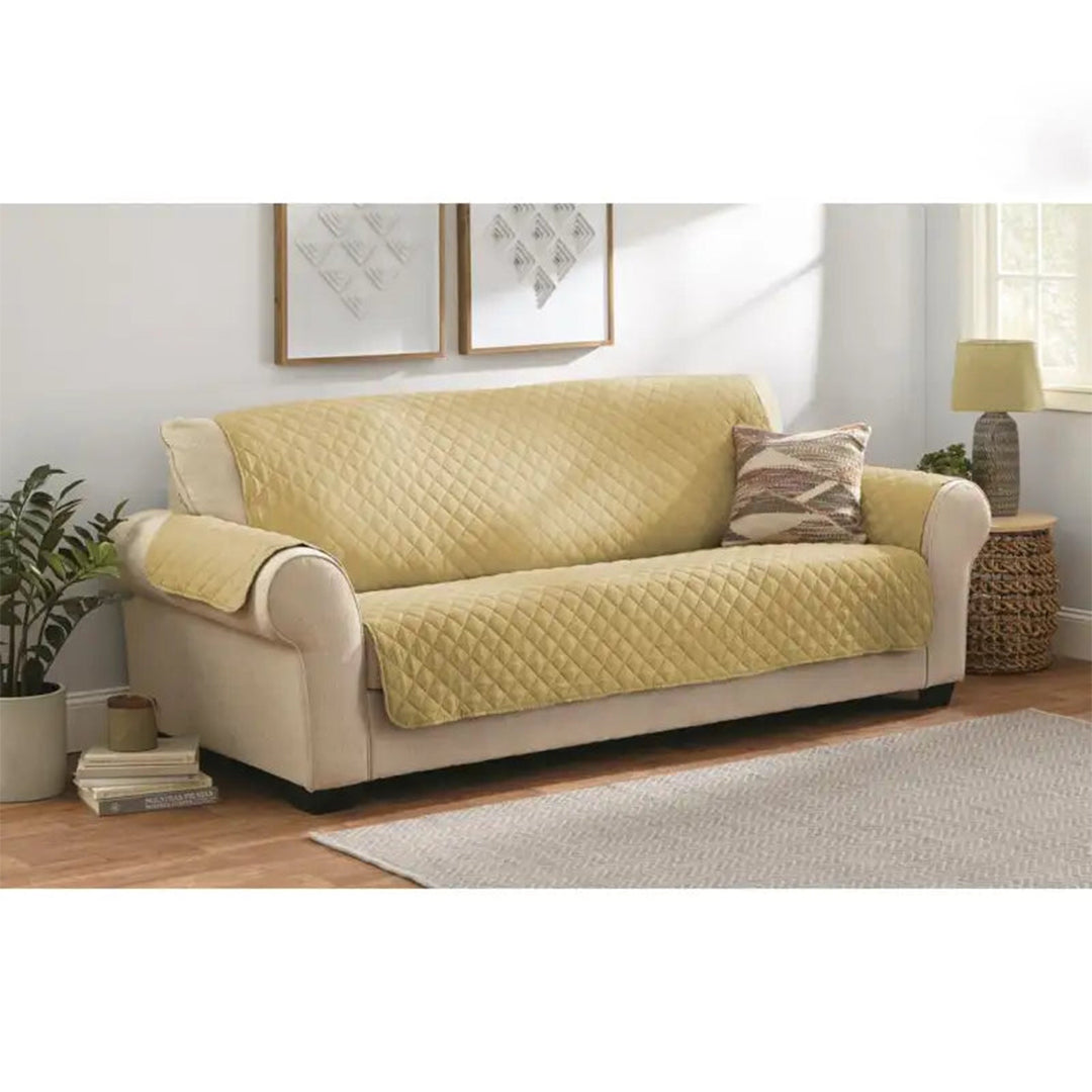 Quilted Sofa covers Non-slip W/Piping Beige With Pockets