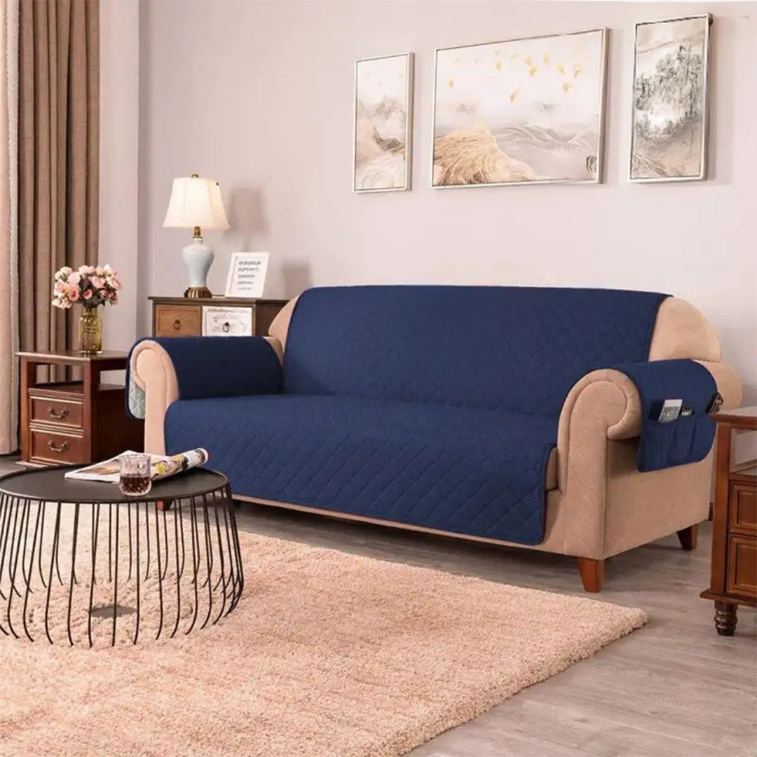Quilted Sofa covers Non-slip W/Piping Navy With Pockets