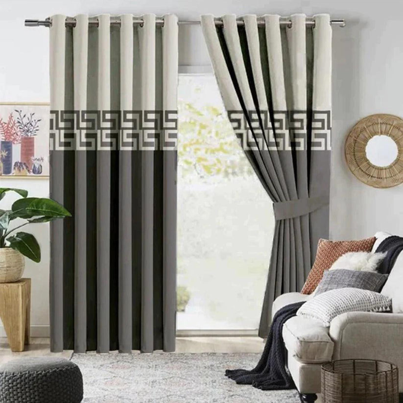 2 Pc's Luxury Velvet Embroidered Curtains Double Shaded With 2 Belts 48