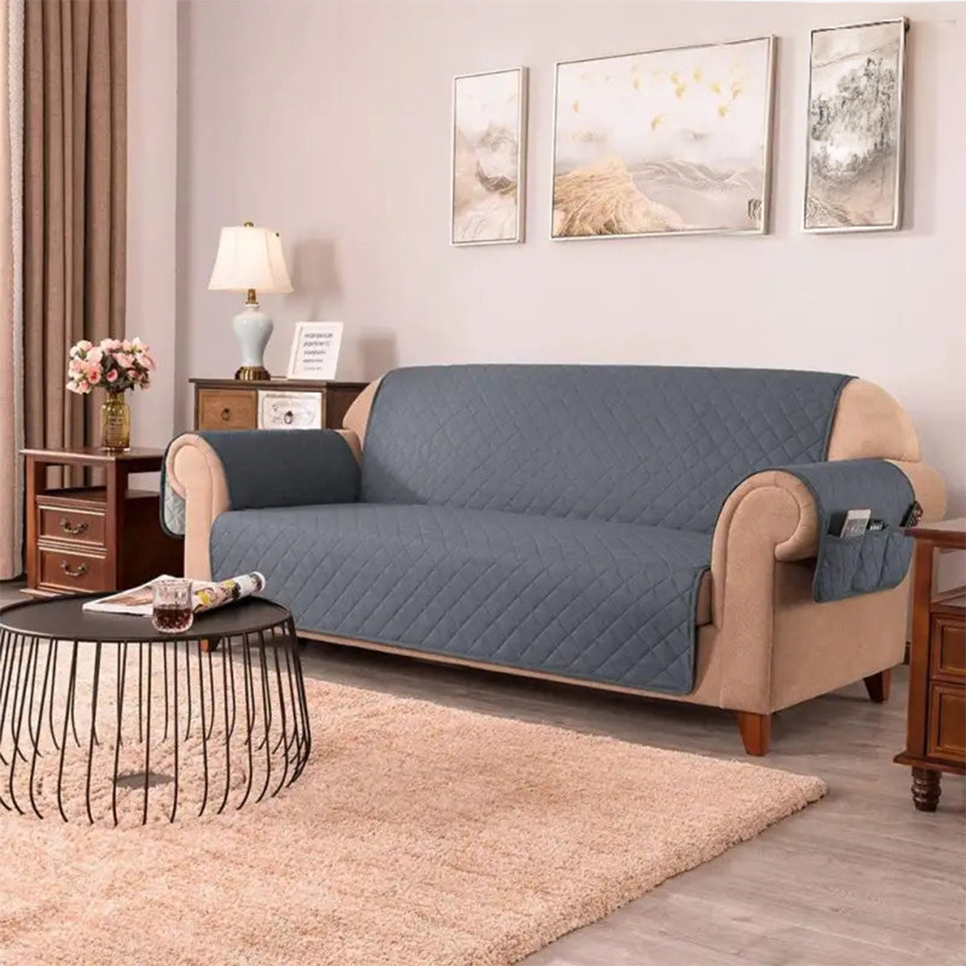 Quilted Sofa covers Non-slip W/Piping Grey With Pockets