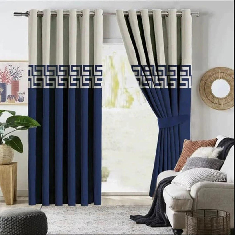 2 Pc's Luxury Velvet Embroidered Curtains Double Shaded With 2 Belts 54