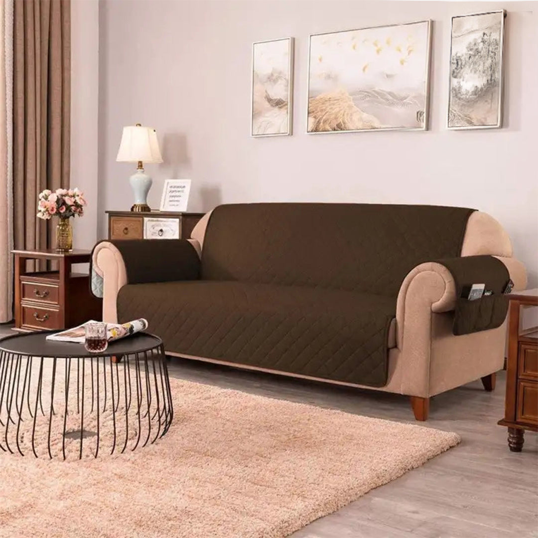 Quilted Sofa covers Non-slip W/Piping Brown With Pockets