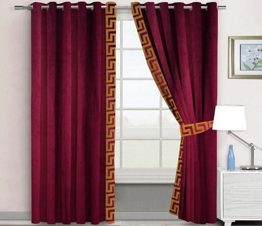 2 Pc's Luxury Velvet Embroidered Curtains With 2 Belts 07