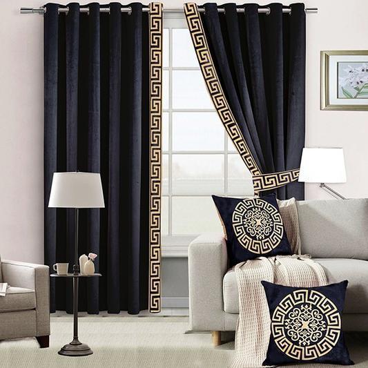 2 Pc's Luxury Velvet Embroidered Curtains With 2 Belts 08