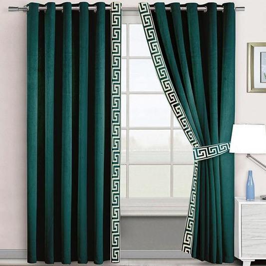 2 Pc's Luxury Velvet Embroidered Curtains With 2 Belts 12