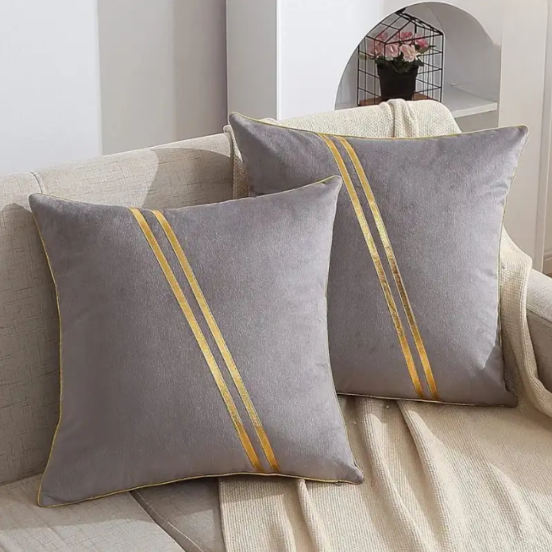 LUXURY VELVET CUSHION COVERS GREY WITH GOLD.