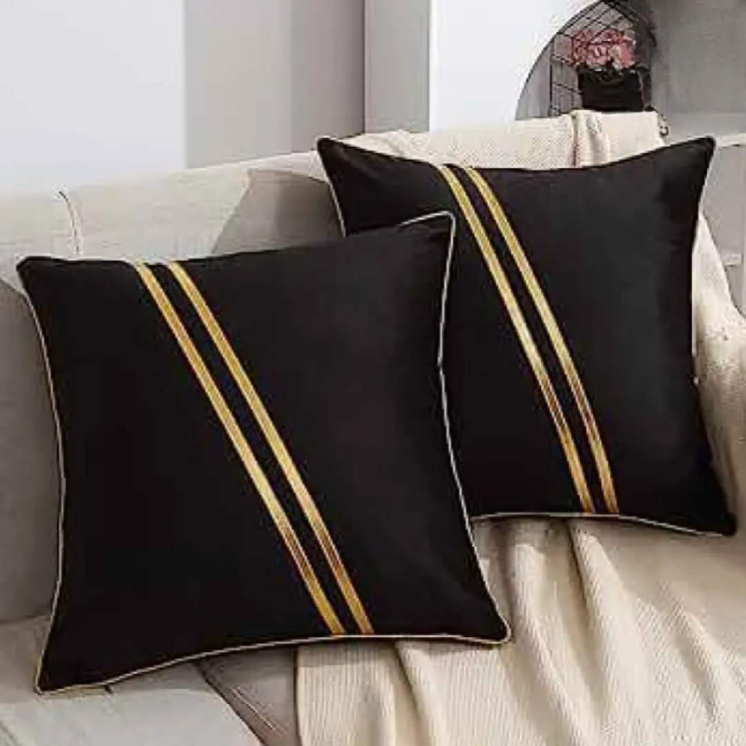 LUXURY VELVET CUSHION COVERS BLACK WITH GOLD.