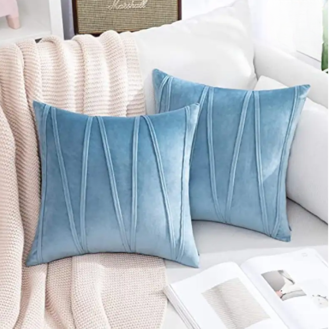 PACK OF 2 VELVET DECORATIVE SQUARE CUSHION -AQUA