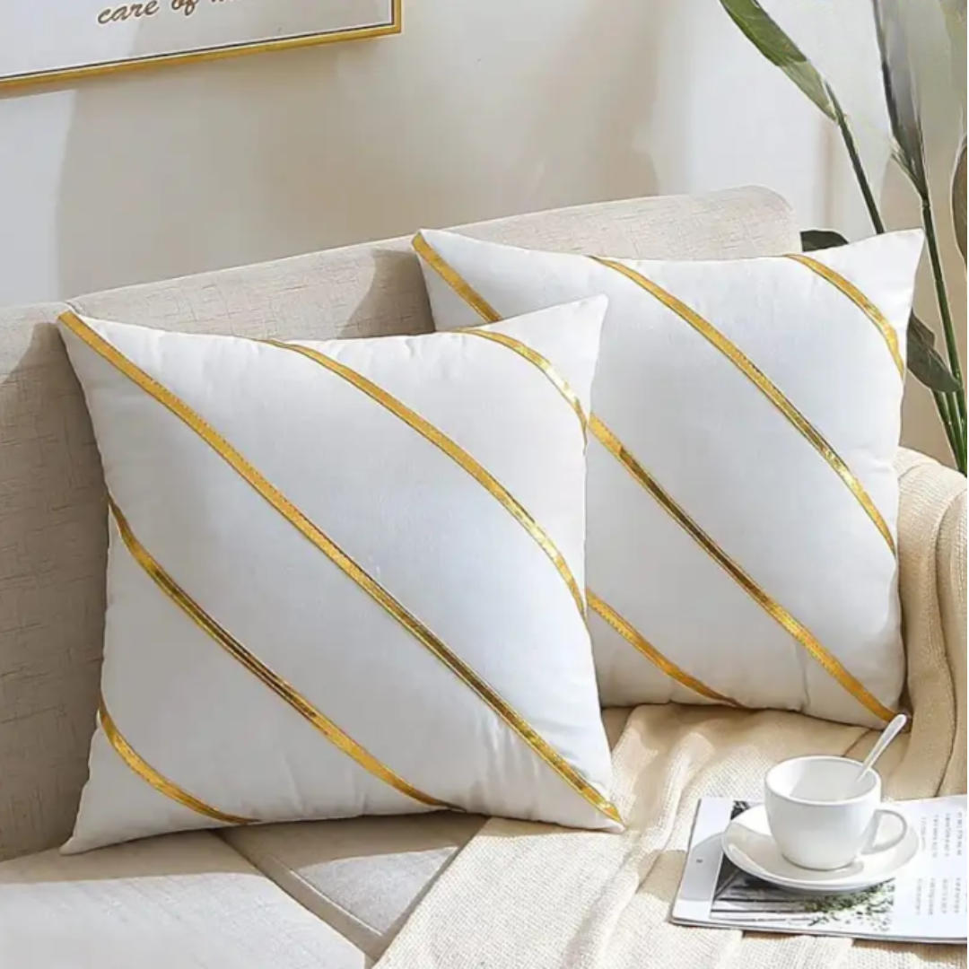LUXURY VELVET CUSHION COVERS OFF WHITE WITH GOLD.