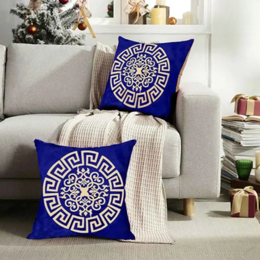 PAIR OF BLUE VELVET CUSHIONS