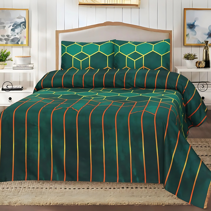 3 Pcs Premium Printed Bedsheet Set - 1561