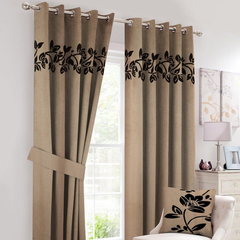 2 Pc's Luxury Velvet Embroidered Curtains With 2 Belts 37