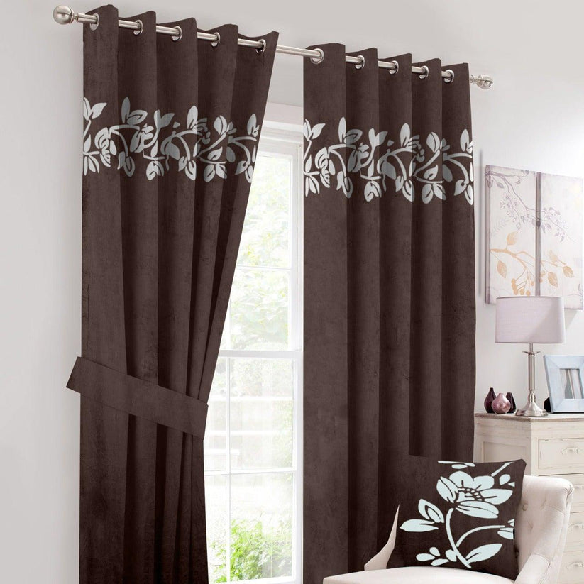 2 Pc's Luxury Velvet Embroidered Curtains With 2 Belts 32