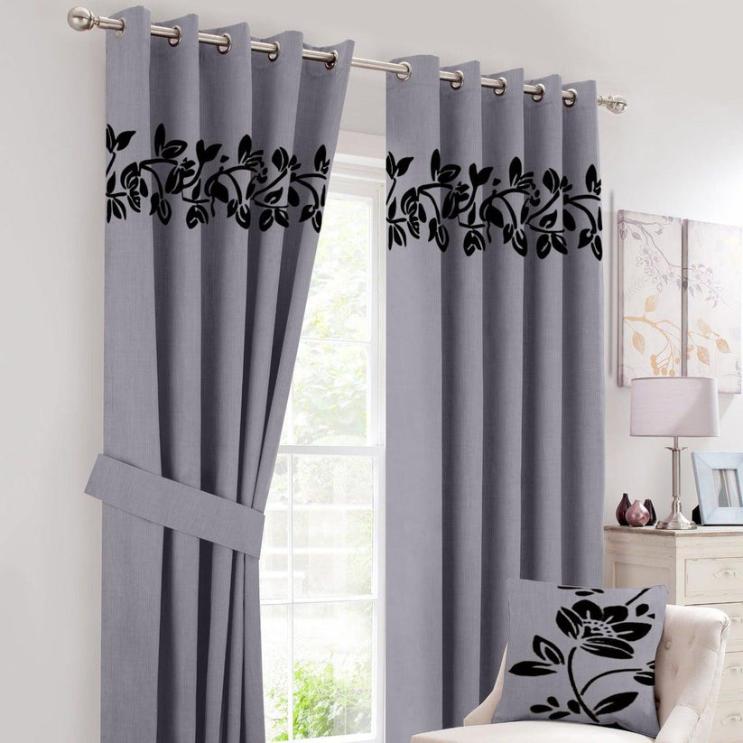 2 Pc's Luxury Velvet Embroidered Curtains With 2 Belts 34