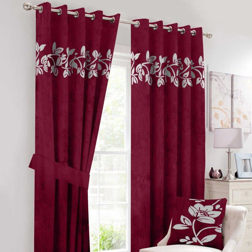 2 Pc's Luxury Velvet Embroidered Curtains With 2 Belts 36